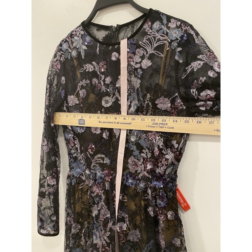 MacDuggal Illusion Floral Long Sleeve Fit Flare Dress Black Beaded Sequin NWT 4 - Picture 12 of 16